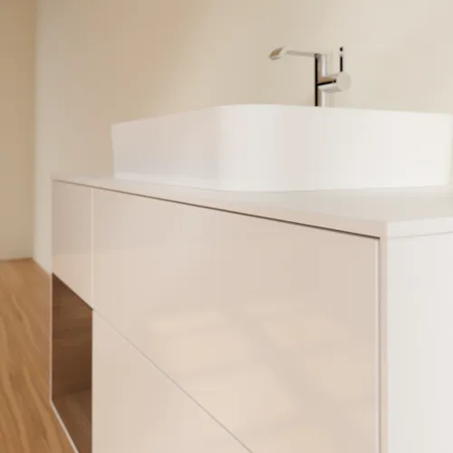 VILLEROY BOCH Toaletní skříňka Finion, s osvětlením, 3 výsuvy, 1200 x 603 x 501 mm, lesklý bílý lak / ořechová dýha / sklo bílé matné #F411GNGF, obrázek 6