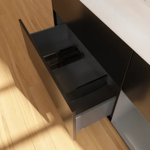 VILLEROY BOCH Toaletní skříňka Finion, s osvětlením, 3 výsuvy, 1200 x 603 x 501 mm, černý matný lak / antracitový matný lak / bílé matné sklo #F421GKPD, obrázek 7