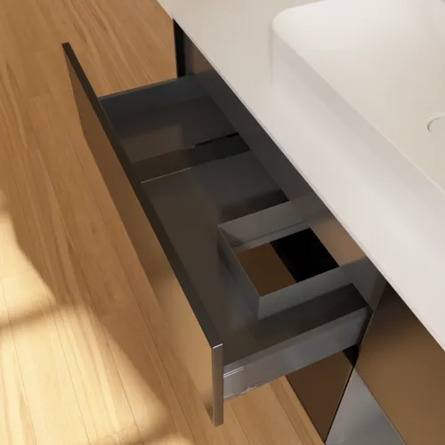 VILLEROY BOCH Toaletní skříňka Finion, s osvětlením, 3 výsuvy, 1200 x 603 x 501 mm, černý matný lak / antracitový matný lak / bílé matné sklo #F421GKPD, obrázek 8