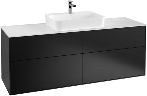 VILLEROY BOCH Toaletní skříňka Finion, 4 výsuvy, 1600 x 603 x 501 mm, černý matný lak / bílé matné sklo #F44100PD