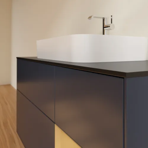 VILLEROY BOCH Toaletní skříňka Finion, s osvětlením, 3 výsuvy, 1200 x 603 x 501 mm, Midnight Blue Matt Lacquer / Gold Matt Lacquer / Glass Black Matt #F422HFHG, obrázek 6
