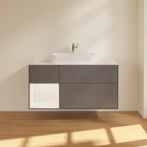 VILLEROY BOCH Toaletní skříňka Finion, s osvětlením, 3 výsuvy, 1200 x 603 x 501 mm, antracitový matný lak / bílý matný lak / bílé matné sklo #F411MTGK, obrázek 4