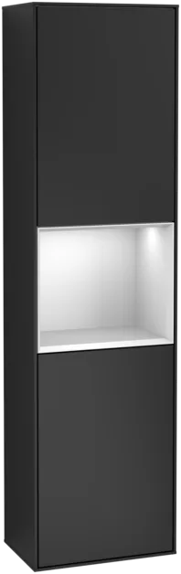 VILLEROY BOCH Vysoká skříňka Finion, s osvětlením, 2 dveře, 418 x 1516 x 270 mm, černý matný lak / bílý matný lak #F470MTPD
