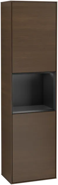 VILLEROY BOCH Vysoká skříňka Finion, s osvětlením, 2 dveře, 418 x 1516 x 270 mm, ořechová dýha / černý matný lak #F470PDGN