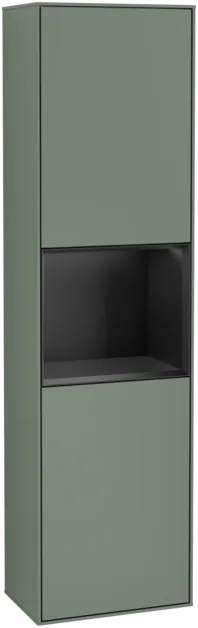 VILLEROY BOCH Vysoká skříňka Finion, s osvětlením, 2 dveře, 418 x 1516 x 270 mm, olivový matný lak / černý matný lak #F470PDGM