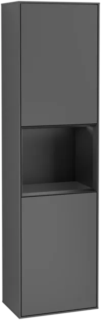 VILLEROY BOCH Vysoká skříňka Finion, s osvětlením, 2 dveře, 418 x 1516 x 270 mm, antracitový matný lak / černý matný lak #F470PDGK