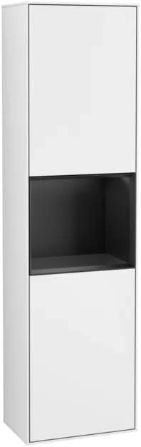 VILLEROY BOCH Vysoká skříňka Finion, s osvětlením, 2 dveře, 418 x 1516 x 270 mm, lesklý bílý lak / černý matný lak #F470PDGF