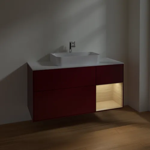 VILLEROY BOCH Toaletní skříňka Finion, s osvětlením, 3 výsuvy, 1200 x 603 x 501 mm, matný lak Peony / dubová dýha / bílé matné sklo #F421PCHB, obrázek 5