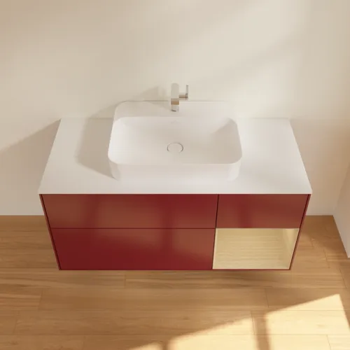 VILLEROY BOCH Toaletní skříňka Finion, s osvětlením, 3 výsuvy, 1200 x 603 x 501 mm, matný lak Peony / dubová dýha / bílé matné sklo #F421PCHB, obrázek 4