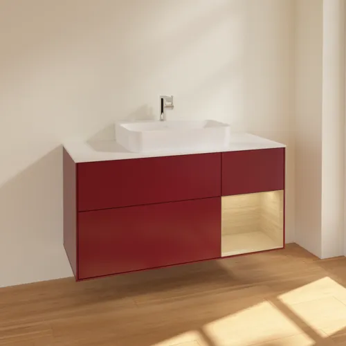 VILLEROY BOCH Toaletní skříňka Finion, s osvětlením, 3 výsuvy, 1200 x 603 x 501 mm, matný lak Peony / dubová dýha / bílé matné sklo #F421PCHB, obrázek 2