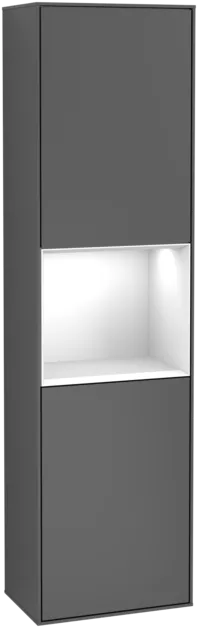 VILLEROY BOCH Vysoká skříňka Finion, s osvětlením, 2 dveře, 418 x 1516 x 270 mm, antracitový matný lak / lesklý bílý lak #F470GFGK