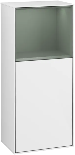 VILLEROY BOCH Boční skříňka Finion, s osvětlením, 1 dveře, 418 x 936 x 270 mm, lesklý bílý lak / olivově matný lak #F500GMGF
