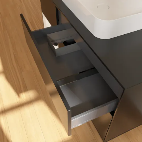 VILLEROY BOCH Toaletní skříňka Finion, s osvětlením, 3 výsuvy, 1200 x 603 x 501 mm, černý matný lak / bílý matný lak / černé matné sklo #F412MTPD, obrázek 8