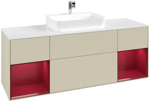 VILLEROY BOCH Toaletní skříňka Finion, s osvětlením, 4 výsuvy, 1600 x 603 x 501 mm, Silk Grey Matt Lacquer / Peony Matt Lacquer / Glass White Matt #F451HBHJ