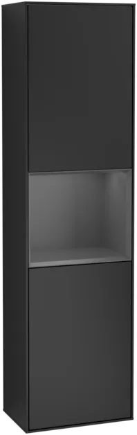 VILLEROY BOCH Vysoká skříňka Finion, s osvětlením, 2 dveře, 418 x 1516 x 270 mm, černý matný lak / antracitový matný lak #F460GKPD