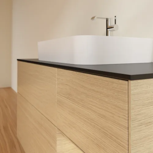 VILLEROY BOCH Toaletní stolek Finion, s osvětlením, 3 výsuvy, 1200 x 603 x 501 mm, dubová dýha / dubová dýha / sklo černé matné #F422PCPC, obrázek 6
