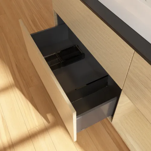VILLEROY BOCH Toaletní stolek Finion, s osvětlením, 3 výsuvy, 1200 x 603 x 501 mm, dubová dýha / dubová dýha / sklo černé matné #F422PCPC, obrázek 7