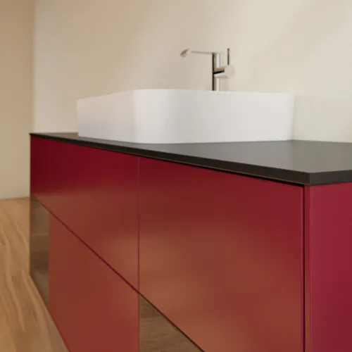 VILLEROY BOCH Toaletní skříňka Finion, s osvětlením, 4 výsuvy, 1600 x 603 x 501 mm, matný lak Peony / ořechová dýha / černé matné sklo #F452GNHB, obrázek 5