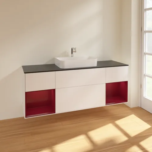 VILLEROY BOCH Toaletní skříňka Finion, s osvětlením, 4 výsuvy, 1600 x 603 x 501 mm, bílý matný lak / pivoňkový matný lak / černé matné sklo #F452HBMT, obrázek 2