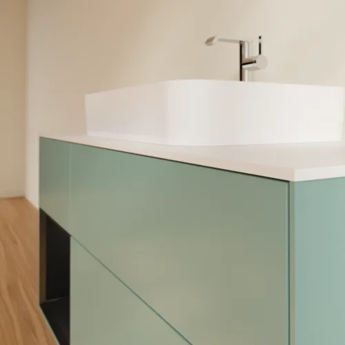 VILLEROY BOCH Toaletní skříňka Finion, s osvětlením, 3 výsuvy, 1200 x 603 x 501 mm, olivový matný lak / černý matný lak / bílé matné sklo #F411PDGM, obrázek 6