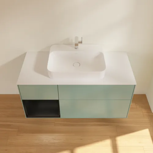 VILLEROY BOCH Toaletní skříňka Finion, s osvětlením, 3 výsuvy, 1200 x 603 x 501 mm, olivový matný lak / černý matný lak / bílé matné sklo #F411PDGM, obrázek 4