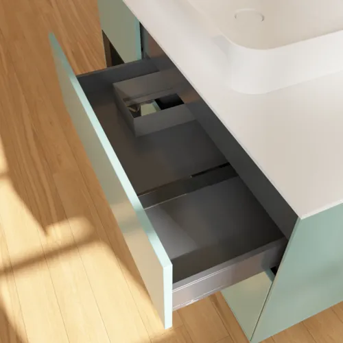 VILLEROY BOCH Toaletní skříňka Finion, s osvětlením, 3 výsuvy, 1200 x 603 x 501 mm, olivový matný lak / černý matný lak / bílé matné sklo #F411PDGM, obrázek 8