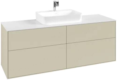 VILLEROY BOCH Toaletní skříňka Finion, 4 výsuvy, 1600 x 603 x 501 mm, hedvábně šedý matný lak / sklo bílé matné #F44100HJ