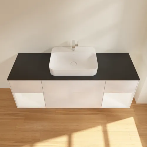 VILLEROY BOCH Toaletní skříňka Finion, s osvětlením, 4 výsuvy, 1600 x 603 x 501 mm, lesklý bílý lak / bílý matný lak / sklo černé matné #F452MTGF, obrázek 2