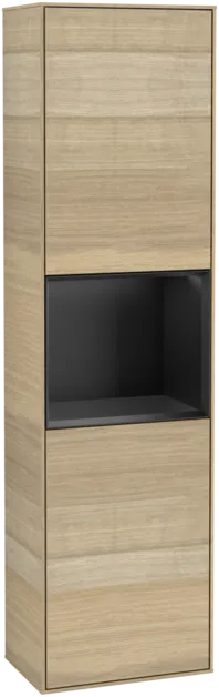 VILLEROY BOCH Vysoká skříňka Finion, s osvětlením, 2 dveře, 418 x 1516 x 270 mm, dubová dýha / černý matný lak #F470PDPC
