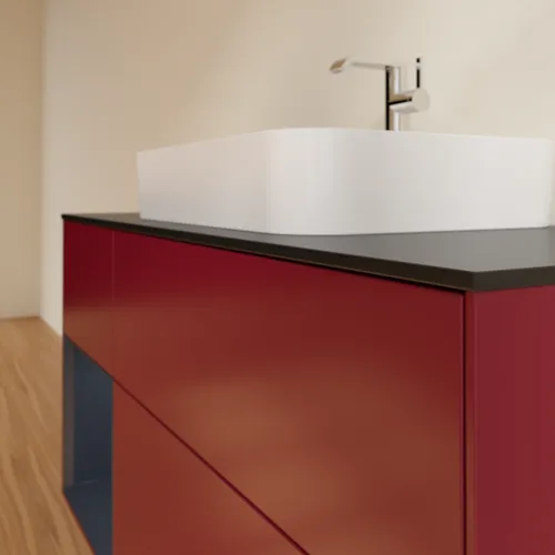 VILLEROY BOCH Toaletní skříňka Finion, s osvětlením, 3 výsuvy, 1200 x 603 x 501 mm, Peony Matt Lacquer / Midnight Blue Matt Lacquer / Glass Black Matt #F412HGHB, obrázek 6
