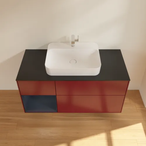 VILLEROY BOCH Toaletní skříňka Finion, s osvětlením, 3 výsuvy, 1200 x 603 x 501 mm, Peony Matt Lacquer / Midnight Blue Matt Lacquer / Glass Black Matt #F412HGHB, obrázek 4