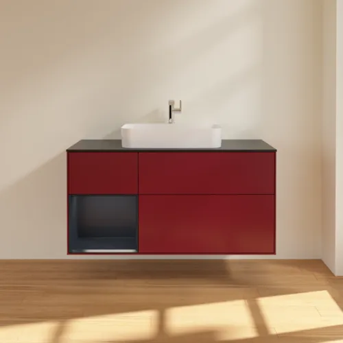 VILLEROY BOCH Toaletní skříňka Finion, s osvětlením, 3 výsuvy, 1200 x 603 x 501 mm, Peony Matt Lacquer / Midnight Blue Matt Lacquer / Glass Black Matt #F412HGHB, obrázek 3