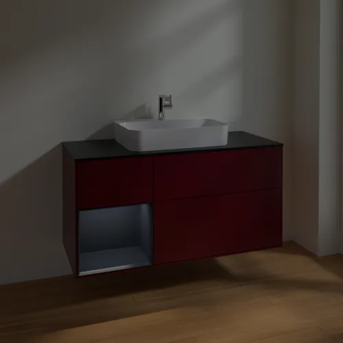 VILLEROY BOCH Toaletní skříňka Finion, s osvětlením, 3 výsuvy, 1200 x 603 x 501 mm, Peony Matt Lacquer / Midnight Blue Matt Lacquer / Glass Black Matt #F412HGHB, obrázek 5