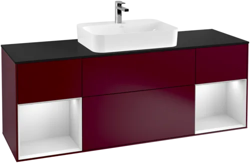 VILLEROY BOCH Toaletní skříňka Finion, s osvětlením, 4 výsuvy, 1600 x 603 x 501 mm, matný lak Peony / bílý matný lak / černé matné sklo #F452MTHB