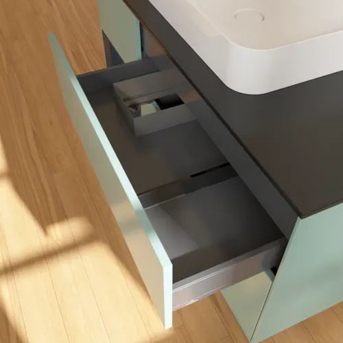 VILLEROY BOCH Toaletní skříňka Finion, s osvětlením, 3 výsuvy, 1200 x 603 x 501 mm, olivový matný lak / půlnoční modrý matný lak / černé matné sklo #F412HGGM, obrázek 8
