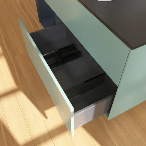 VILLEROY BOCH Toaletní skříňka Finion, s osvětlením, 3 výsuvy, 1200 x 603 x 501 mm, olivový matný lak / půlnoční modrý matný lak / černé matné sklo #F412HGGM, obrázek 7