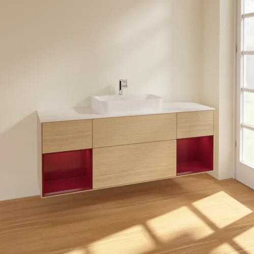 VILLEROY BOCH Toaletní skříňka Finion, s osvětlením, 4 výsuvy, 1600 x 603 x 501 mm, dubová dýha / matný lak Pivoňka / matné bílé sklo #F451HBPC, obrázek 2