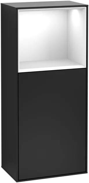 VILLEROY BOCH Boční skříňka Finion, s osvětlením, 1 dveře, 418 x 936 x 270 mm, černý matný lak / lesklý bílý lak #F500GFPD