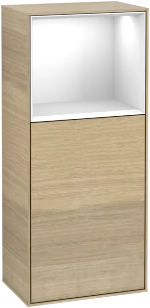 VILLEROY BOCH Boční skříňka Finion, s osvětlením, 1 dvířka, 418 x 936 x 270 mm, dubová dýha / lesklý bílý lak #F500GFPC