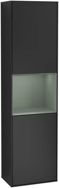 VILLEROY BOCH Vysoká skříňka Finion, s osvětlením, 2 dveře, 418 x 1516 x 270 mm, černý matný lak / olivový matný lak #F460GMPD