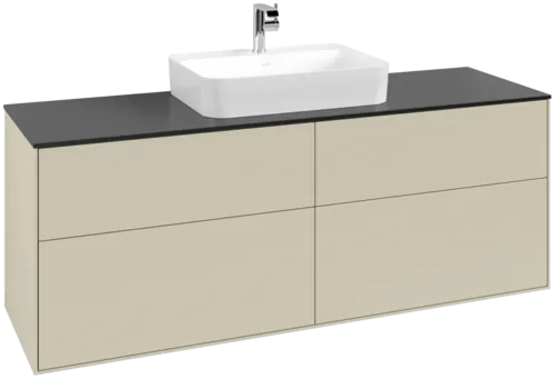 VILLEROY BOCH Toaletní skříňka Finion, 4 výsuvy, 1600 x 603 x 501 mm, hedvábně šedý matný lak / černé matné sklo #F44200HJ
