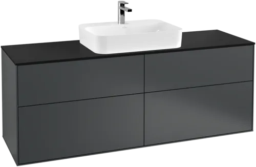 VILLEROY BOCH Toaletní skříňka Finion, 4 výsuvy, 1600 x 603 x 501 mm, půlnočně modrý matný lak / černé matné sklo #F44200HG