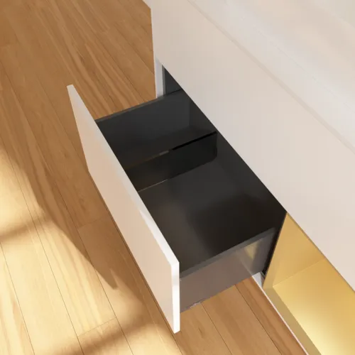 VILLEROY BOCH Toaletní skříňka Finion, s osvětlením, 2 výsuvy, 1000 x 603 x 501 mm, bílý matný lak / zlatý matný lak / sklo bílé matné #F661HFMT, obrázek 7