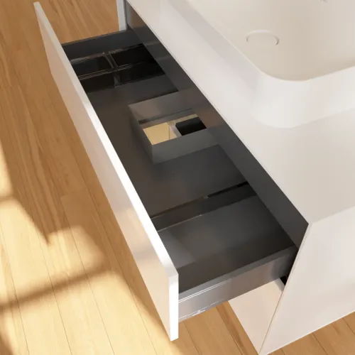 VILLEROY BOCH Toaletní skříňka Finion, s osvětlením, 2 výsuvy, 1000 x 603 x 501 mm, lesklý bílý lak / dubová dýha / sklo bílé matné #F651PCGF, obrázek 8