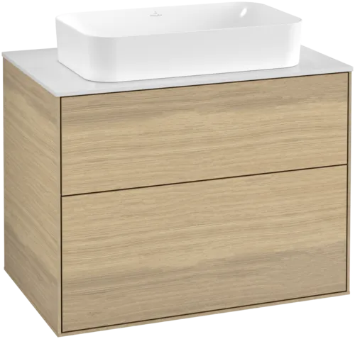 VILLEROY BOCH Toaletní skříňka Finion, 2 výsuvy, 800 x 603 x 501 mm, dubová dýha / sklo bílé matné #F63100PC