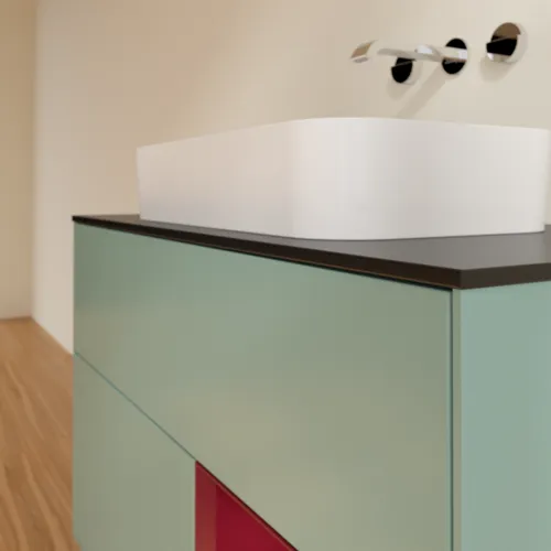 VILLEROY BOCH Toaletní skříňka Finion, s osvětlením, 2 výsuvy, 1000 x 603 x 501 mm, olivový matný lak / pivoňkový matný lak / černé matné sklo #F662HBGM, obrázek 6