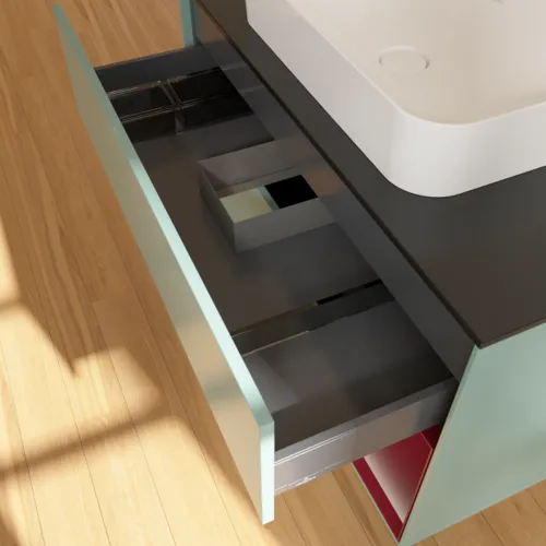 VILLEROY BOCH Toaletní skříňka Finion, s osvětlením, 2 výsuvy, 1000 x 603 x 501 mm, olivový matný lak / pivoňkový matný lak / černé matné sklo #F662HBGM, obrázek 8