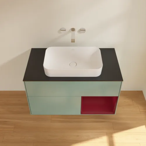 VILLEROY BOCH Toaletní skříňka Finion, s osvětlením, 2 výsuvy, 1000 x 603 x 501 mm, olivový matný lak / pivoňkový matný lak / černé matné sklo #F662HBGM, obrázek 4