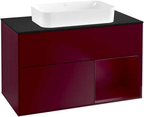 VILLEROY BOCH Toaletní skříňka Finion, s osvětlením, 2 výsuvy, 1000 x 603 x 501 mm, Peony Matt Lacquer / Peony Matt Lacquer / Glass Black Matt #F662HBHB