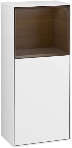VILLEROY BOCH Boční skříňka Finion, s osvětlením, 1 dvířka, 418 x 936 x 270 mm, lesklý bílý lak / ořechová dýha #F510GNGF